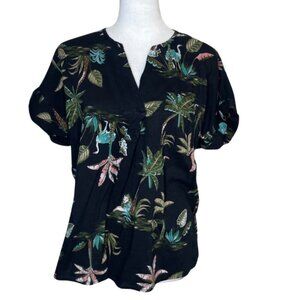 Old Navy Women's Hawaiian V Neck Blouse Tropical-Print Split Envelope Small